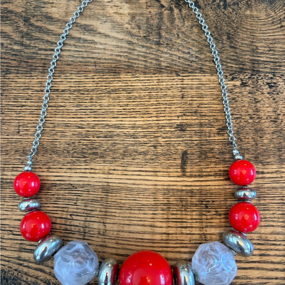 #87 - Paparazzi Red and Silver Beaded Necklace
